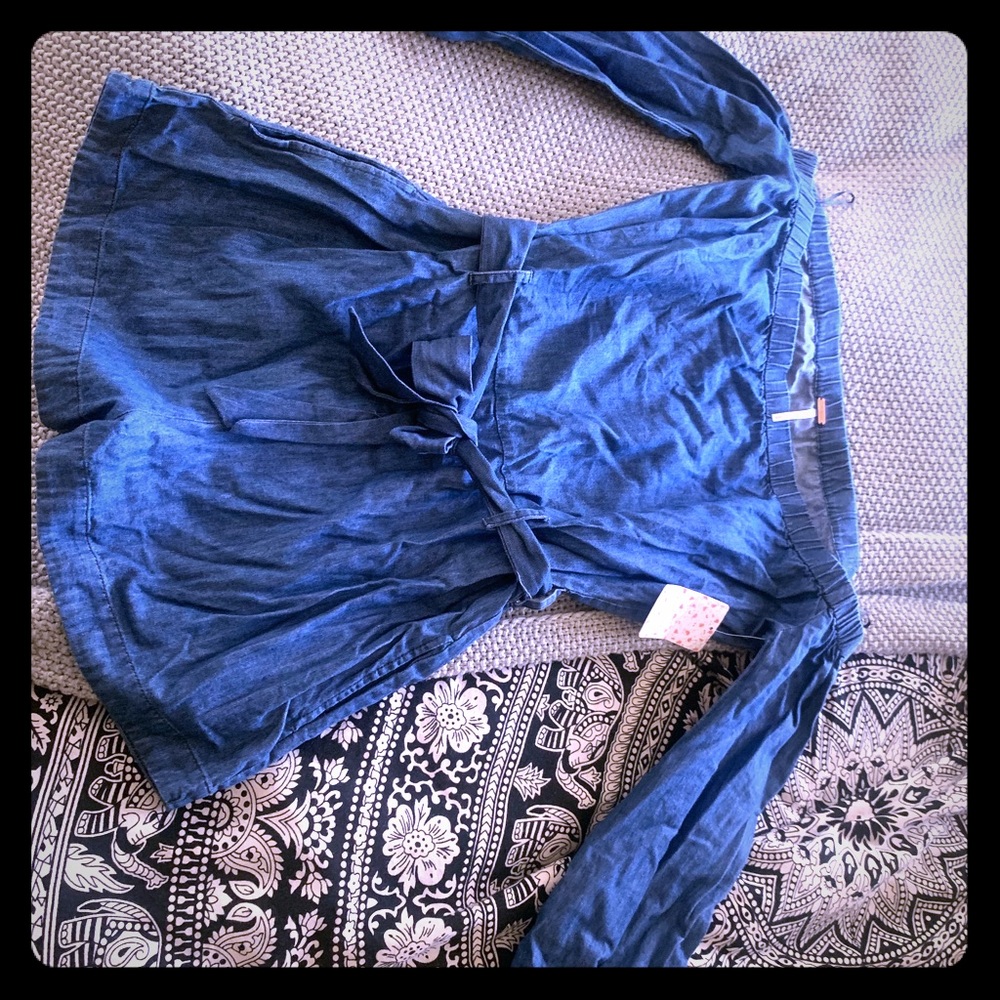 Free People NEW* off-shoulder denim romper SIZE M